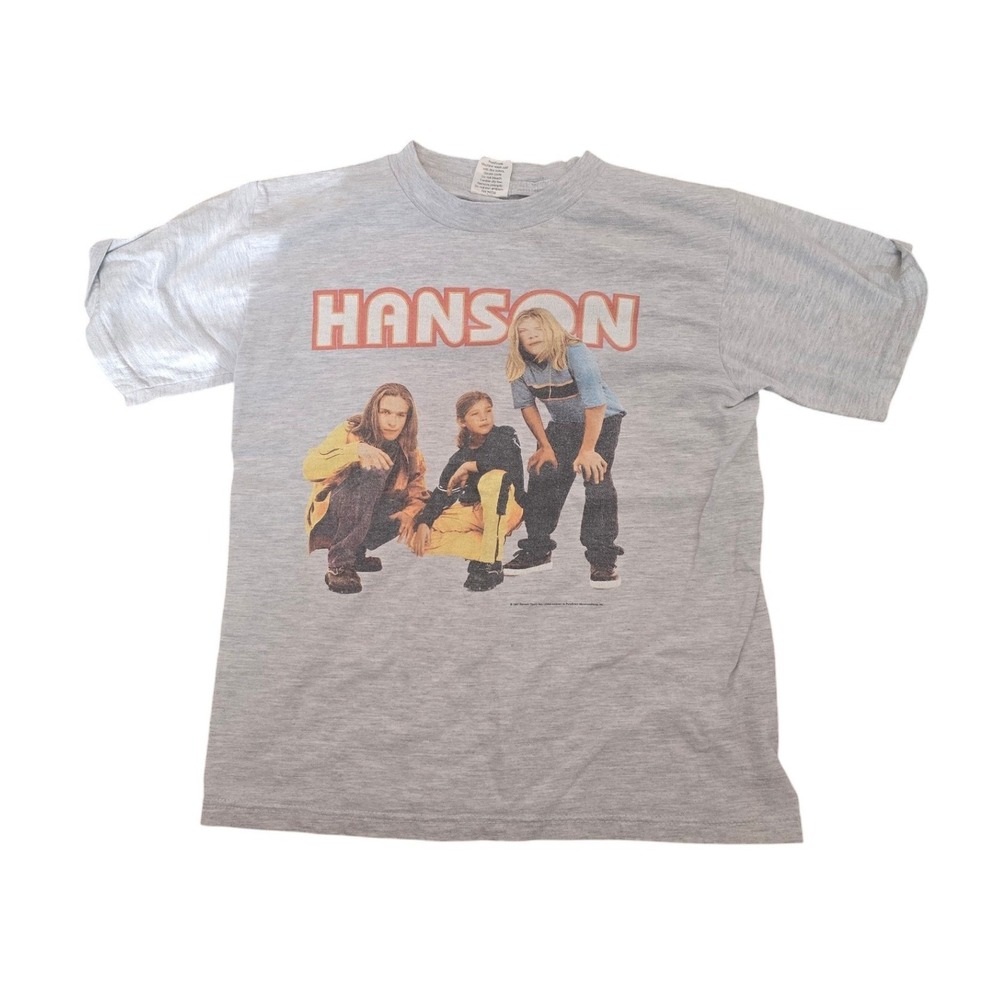 Vintage 1997 Hanson‎ T Shirt Band Pop Rock 90s Gray Mens Large